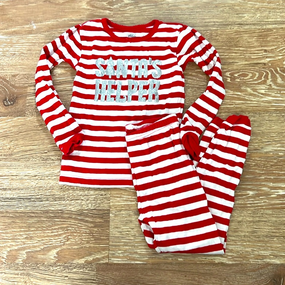 Carters Simple joys, matching pajama set candy cane striped, ‘Santa’s helper’ 4T